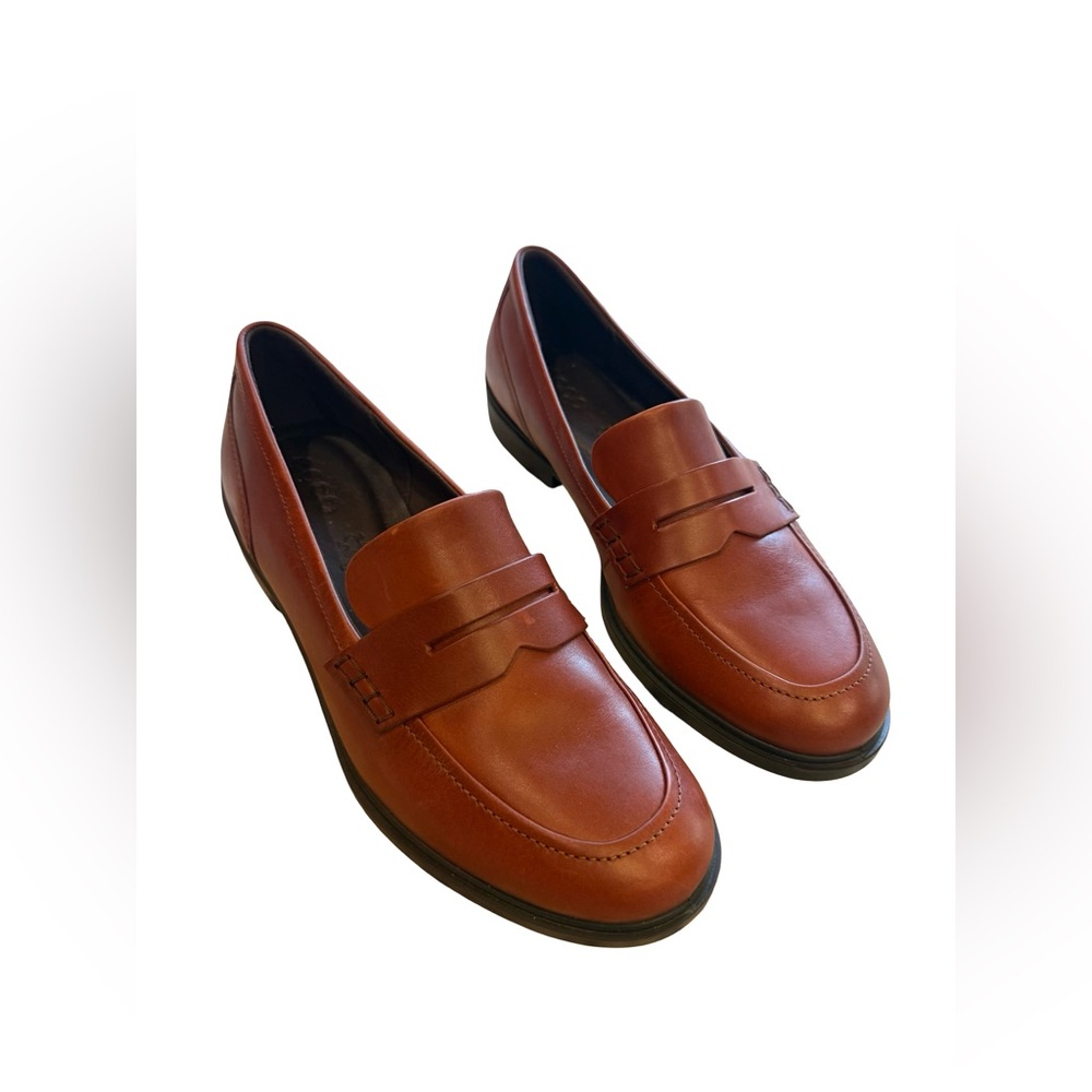 ECCO Cognac Leather Penny Loafers Womens 8 8.5 Comfort Slip On Classic Shoes - Picture 5 of 14